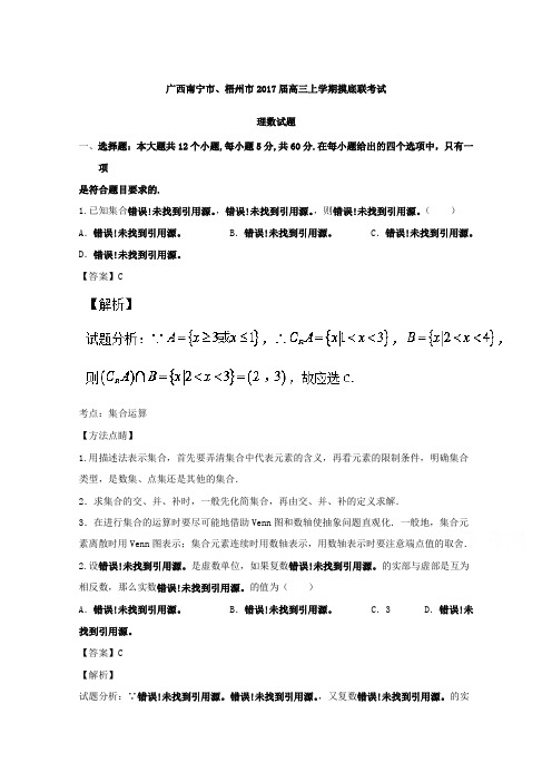 广西南宁市、梧州市2017届高三上学期摸底联考试理数试题 含解析 精品
