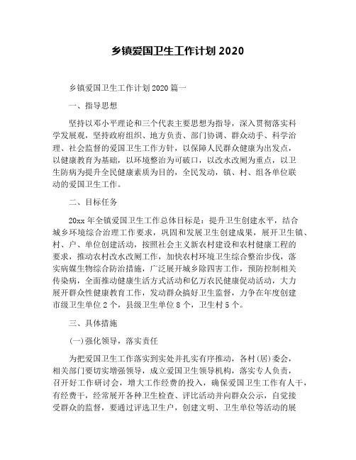 乡镇爱国卫生工作计划2020
