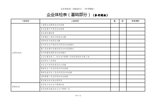 企业体检表(基础部分)(参考模板)