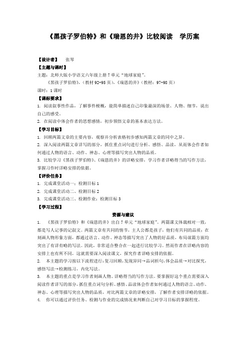 学历案《黑孩子罗伯特》《瑞恩的井》比较阅读