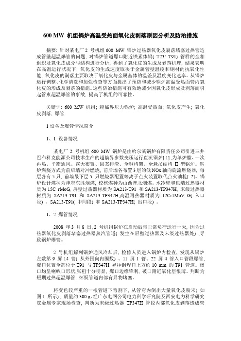 600 MW 机组锅炉高温受热面氧化皮剥落原因分析及防治措施