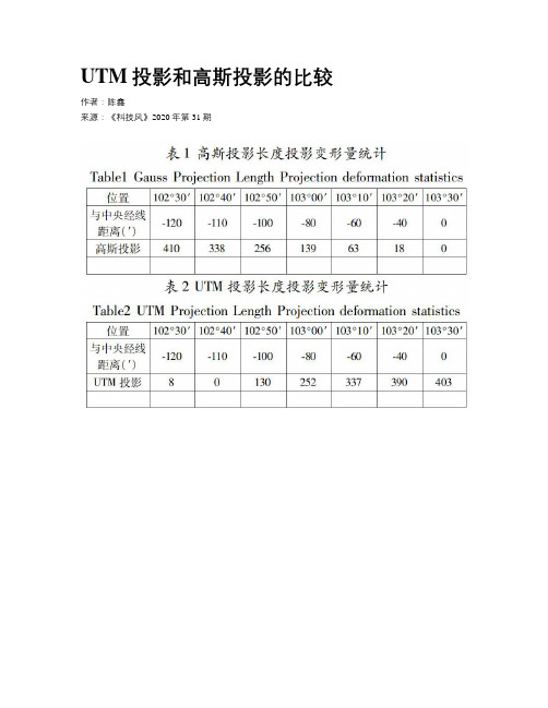 UTM投影和高斯投影的比较
