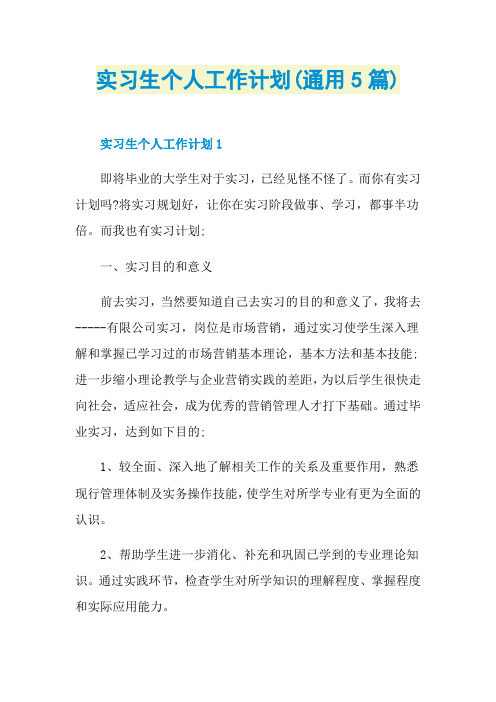 实习生个人工作计划(通用5篇)