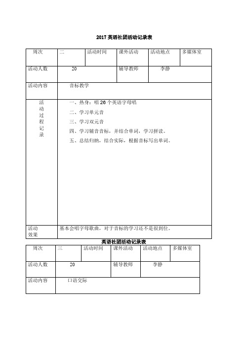 英语社团活动记录
