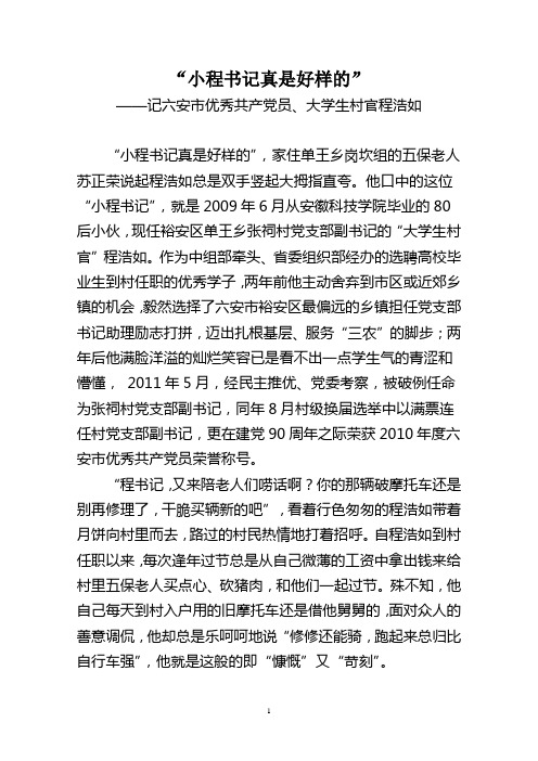 “小程书记真是好样的”——记六安市优秀共产党员、大学生村官程浩如