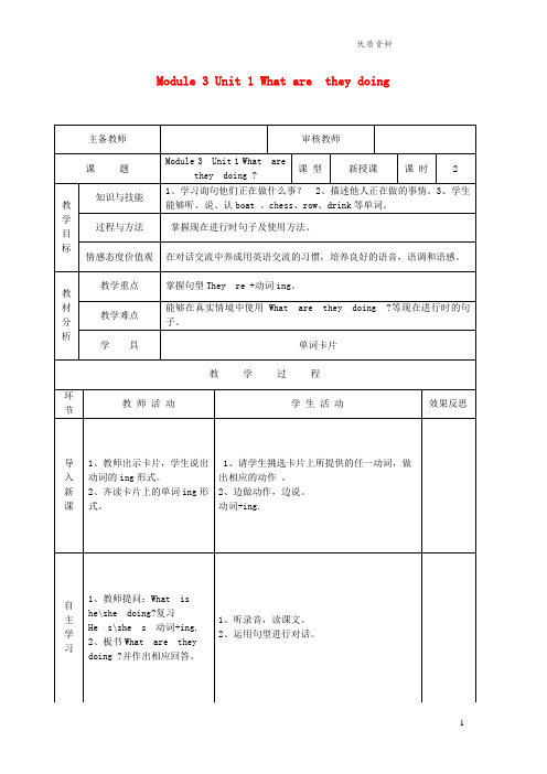 外研版四年级英语上册Module3Unit1Whataretheydoing(第2课时)教案