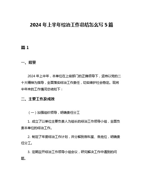 2024年上半年综治工作总结怎么写5篇