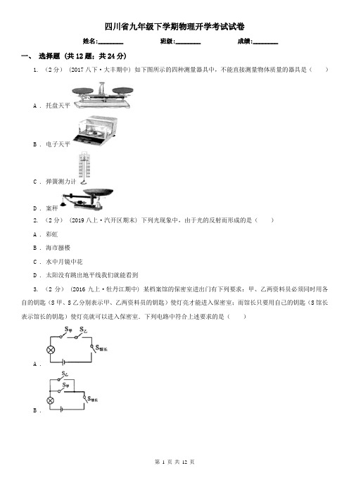 四川省九年级下学期物理开学考试试卷