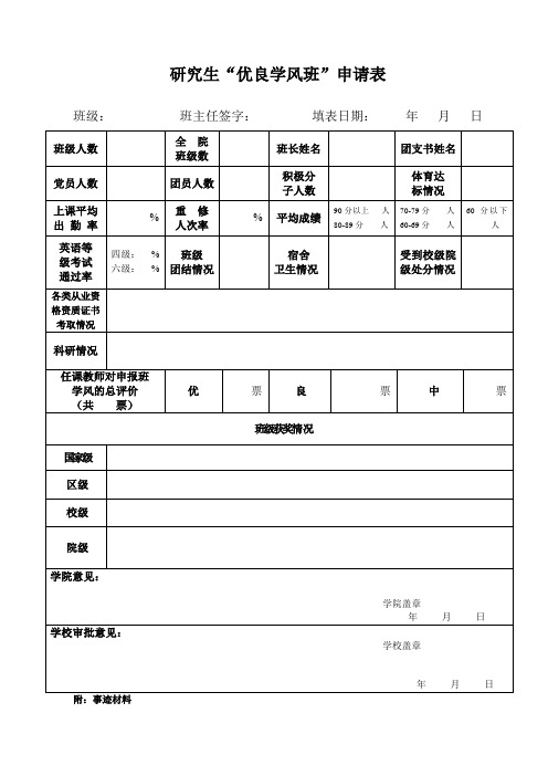 研究生优良学风班申请表