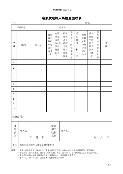 柴油发电机检查表