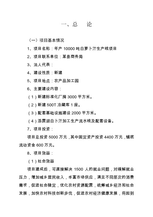 年产10000吨白萝卜汁生产线项目可行性研究报告 2