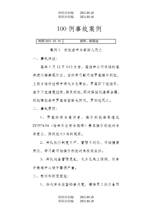石油钻井100安全经验分享案例之欧阳治创编