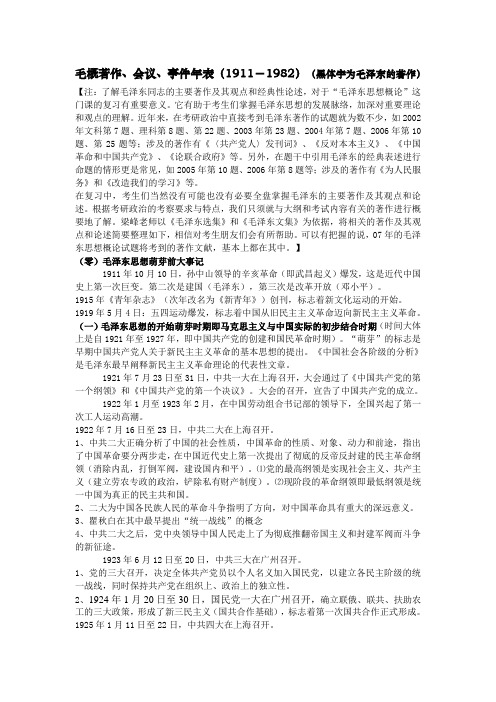 毛概著作、会议、事件年表(1911-1982)