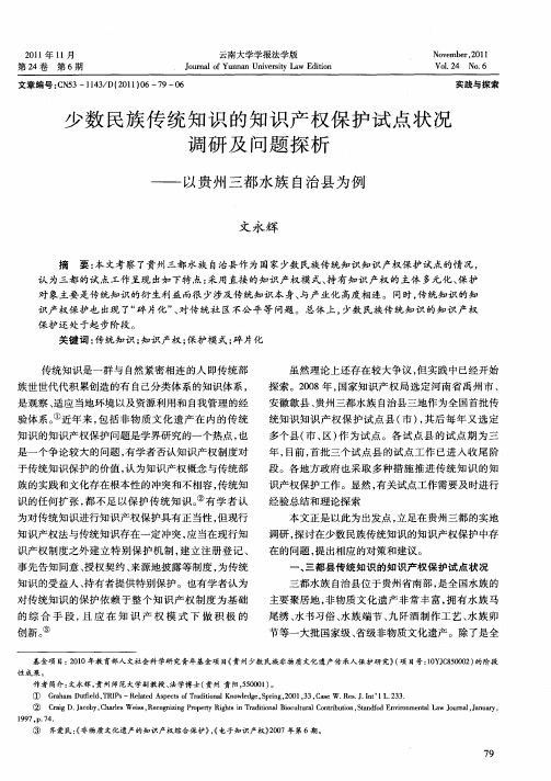 少数民族传统知识的知识产权保护试点状况调研及问题探析——以贵州三都水族自治县为例