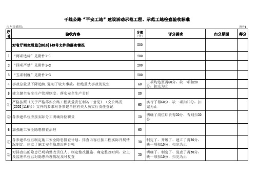 干线公路“平安工地”建设活动示范工程、示范工地检查验收标准