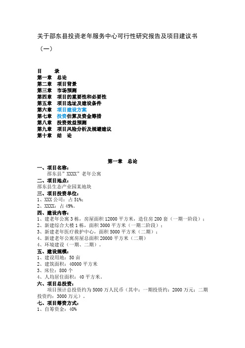 邵东老年公寓可行性研究报告及项目建议书