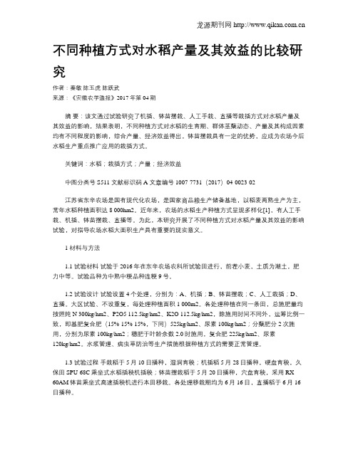 不同种植方式对水稻产量及其效益的比较研究