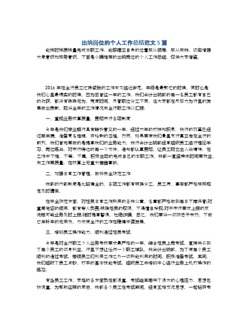 出纳岗位的个人工作总结范文5篇