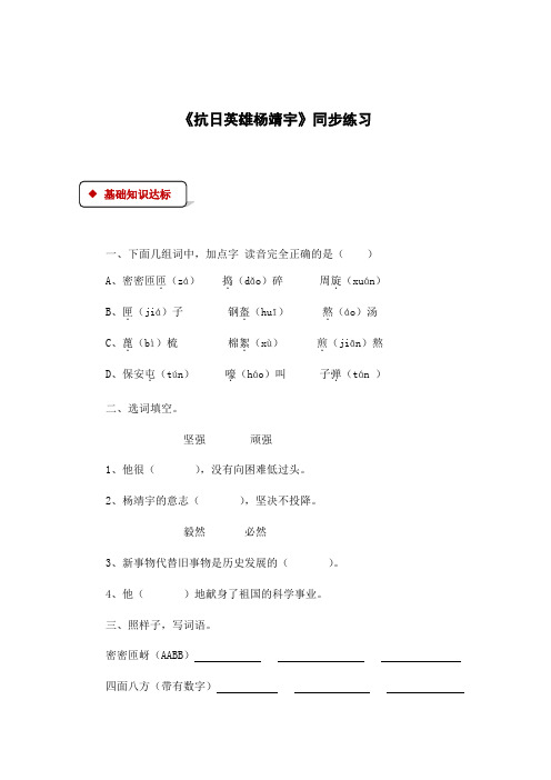 六年级下册语文一课一练-16抗日英雄杨靖宇∣西师大版有答案