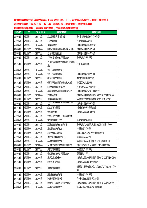2020新版吉林省辽源市东丰县建材工商企业公司商家名录名单联系电话号码地址大全110家