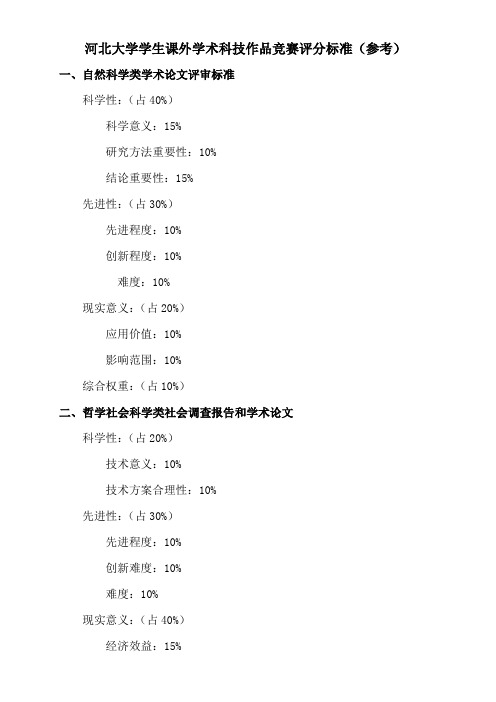 河北大学学生课外学术科技作品竞赛评分标准参考