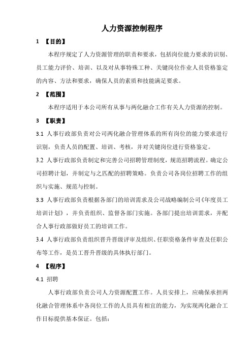 人力资源控制程序