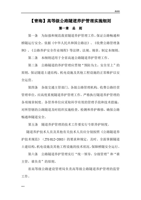【青海】高等级公路隧道养护管理实施细则