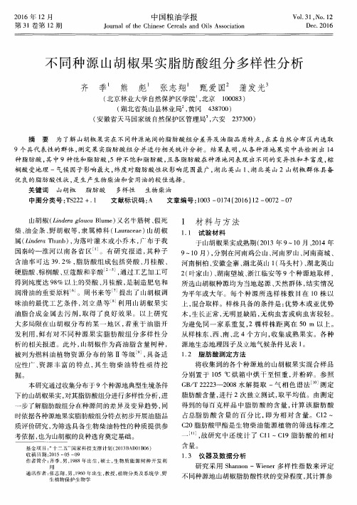 不同种源山胡椒果实脂肪酸组分多样性分析