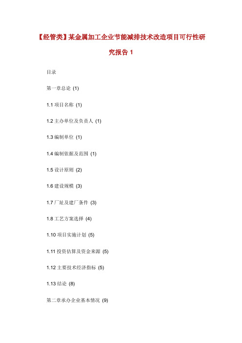 【经管类】某金属加工企业节能减排技术改造项目可行性研究报告完整篇.doc