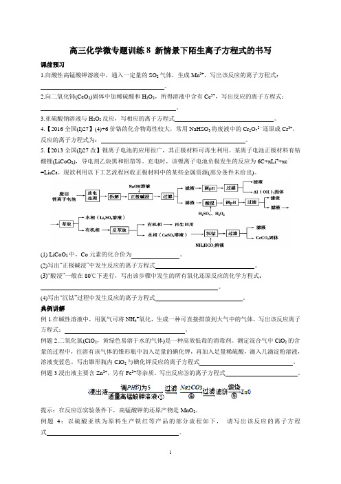 高三化学微专题训练8 新情景下陌生离子方程式的书写(含答案)
