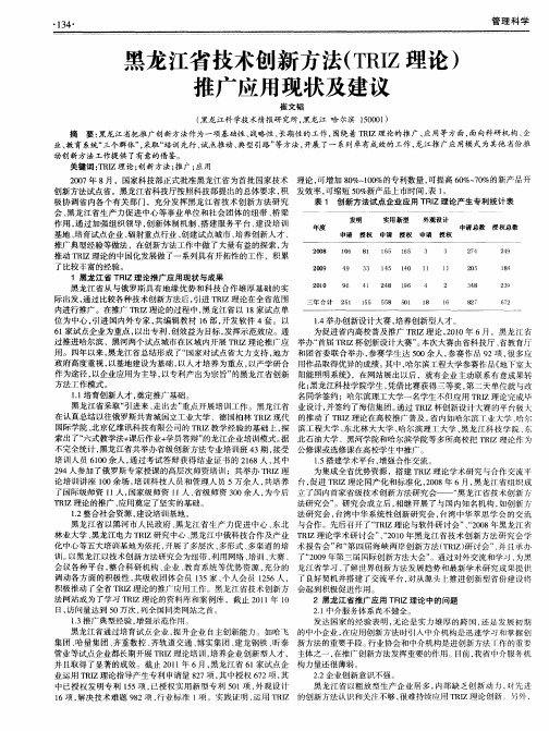 黑龙江省技术创新方法(TRIZ理论)推广应用现状及建议