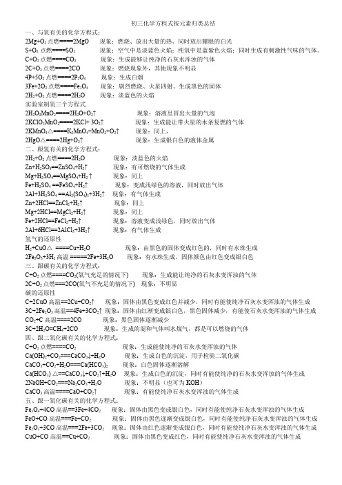 九年级化学上 必背化学方程式总结