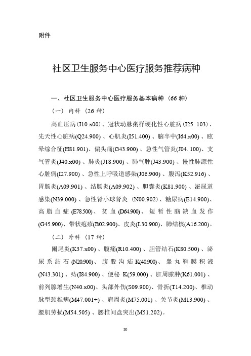 社区卫生服务中心医疗服务推荐病种(1)