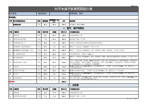 90平米房子装修公司基装预算报价表(总价3.17万)