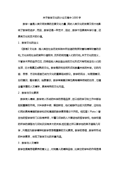 关于数学文化的小论文高中1000字