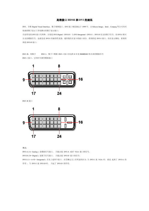 高清接口HDMI和DVI的规范