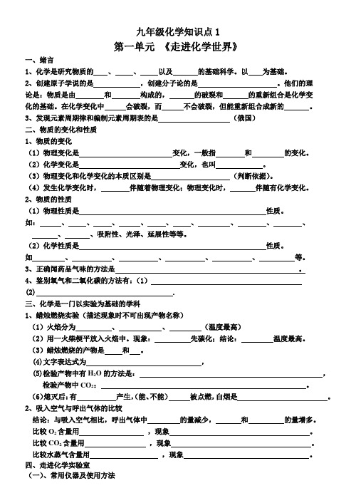 九年级化学走进化学世界知识点及答案