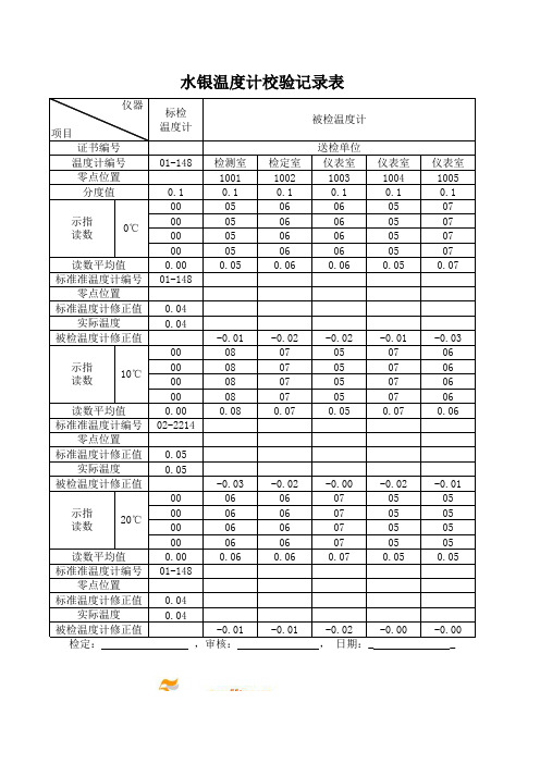 水银温度计校验记录表
