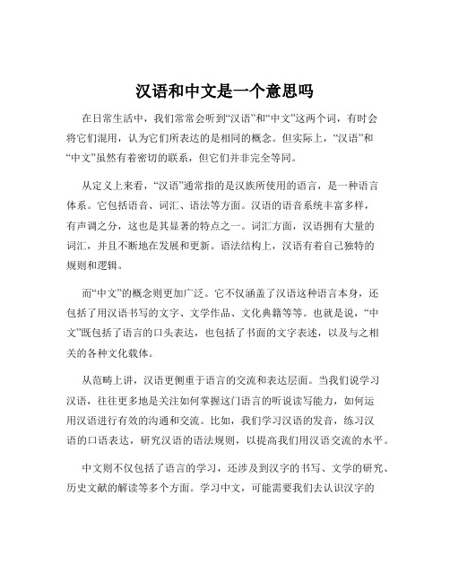 汉语和中文是一个意思吗