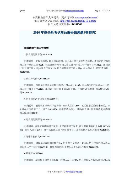 2010年报关员考试商品编码预测题(植物类)