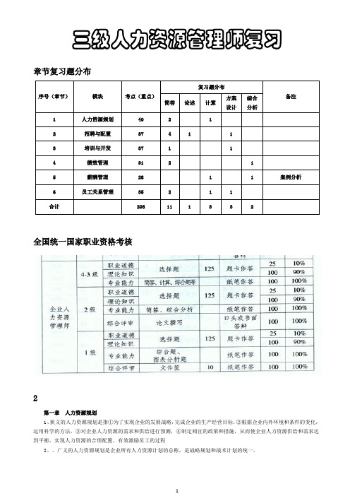 三级企业人力资源管理师必考重点知识 内部资料