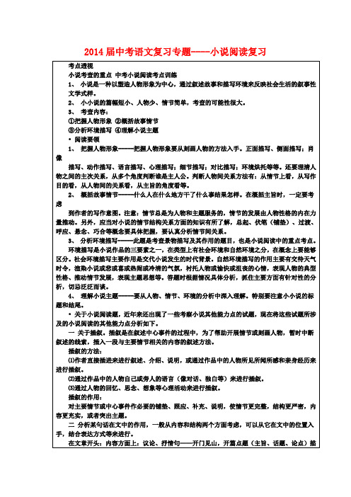 2014届中考语文复习专题----小说阅读复习
