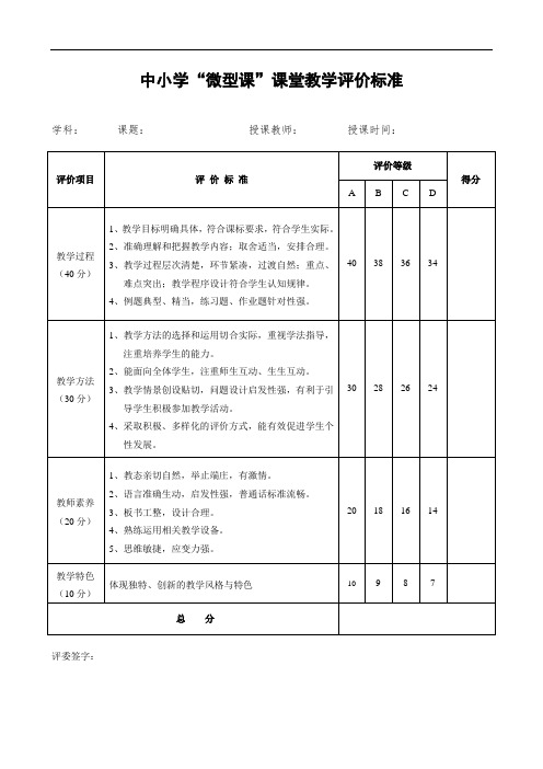 中小学“微型课”课堂教学评价标准