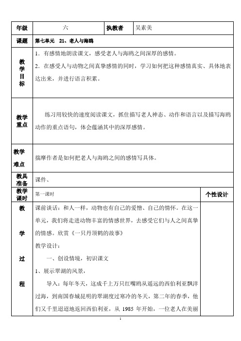 表格式《老人与海鸥》教案