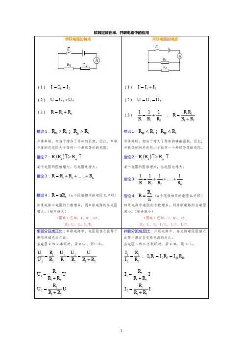 欧姆定律在串、并联电路中的应用知识点讲解