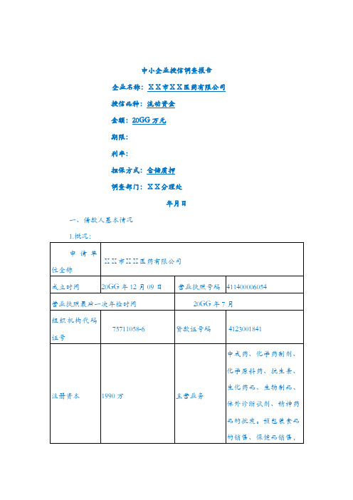 银行中小企业授信调查报告(医药有限公司).doc
