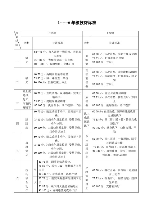 体育各水平段技评标准