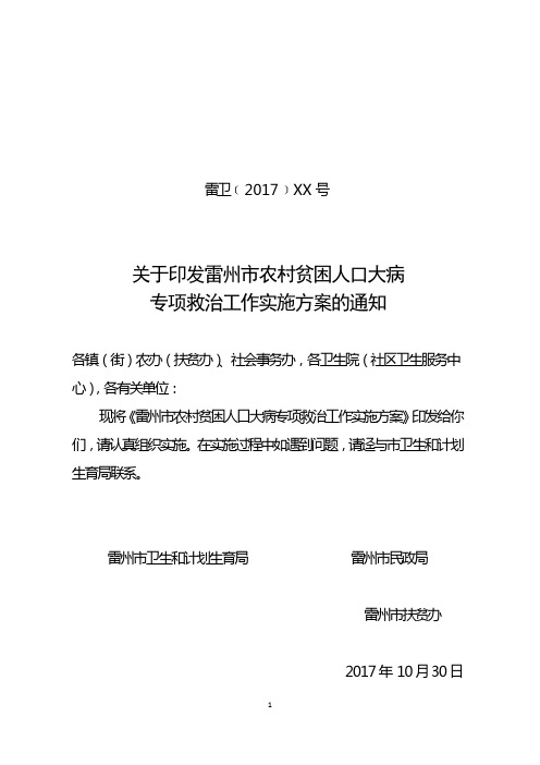 关于印发雷州市农村贫困人口大病专项救治工作实施方案的通知