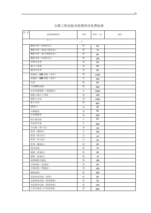 公路项目工程试验及其检测收费标准