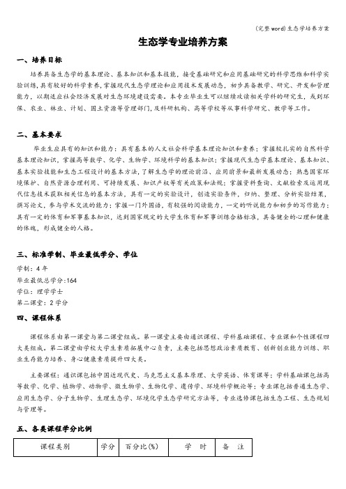 (完整word)生态学培养方案